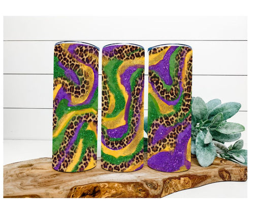 Mardi Gras Tumbler, Mardi Gras Colors and Leopard Tumbler 20 oz Skinny Tumbler DECOETUMBLER-216 - DecoExchange®