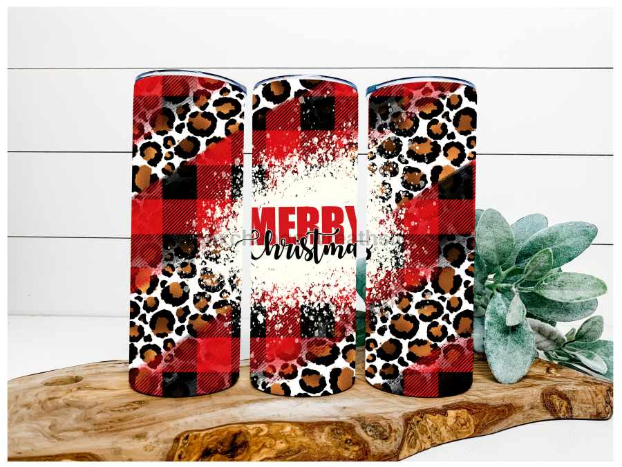 Merry Christmas Animal Print 20 oz Skinny Tumbler DECOETUMBLER-079 - DecoExchange
