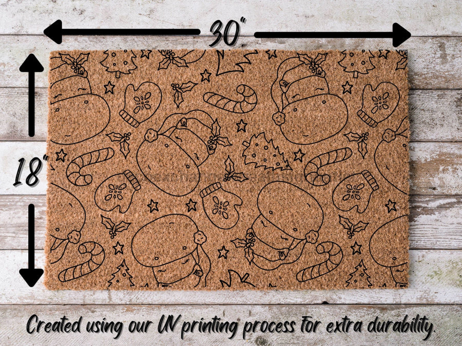 Merry Christmas Door Mat | Hippo Christmas Doormat | Winter Decoration | Welcome Mat | Holiday Doormat | Winter Decor | Christmas Gift