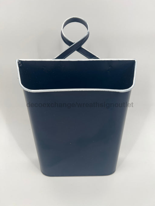 Metal Wall Bucket Navy Blue With White Edges 11.5Hx5Wx3T IP570622 Base