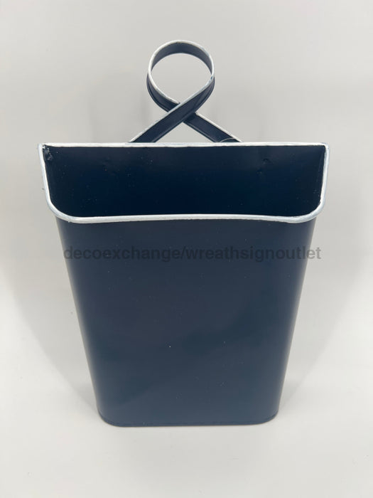 Metal Wall Bucket Navy Blue With White Edges 11.5Hx5Wx3T IP570622 Base