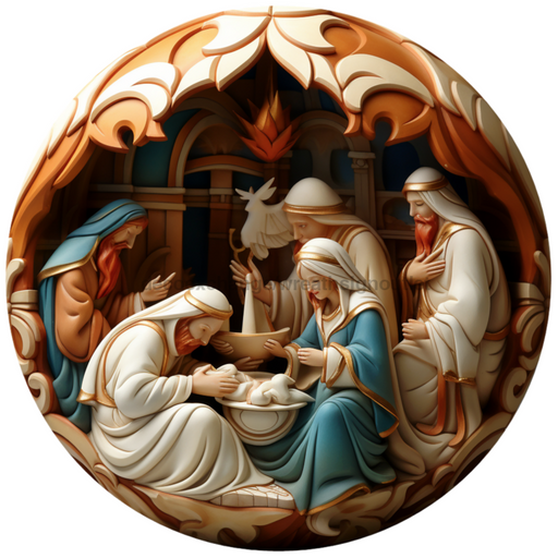 Nativity Sign 3D Religious Decoe-4808 10 Metal Round
