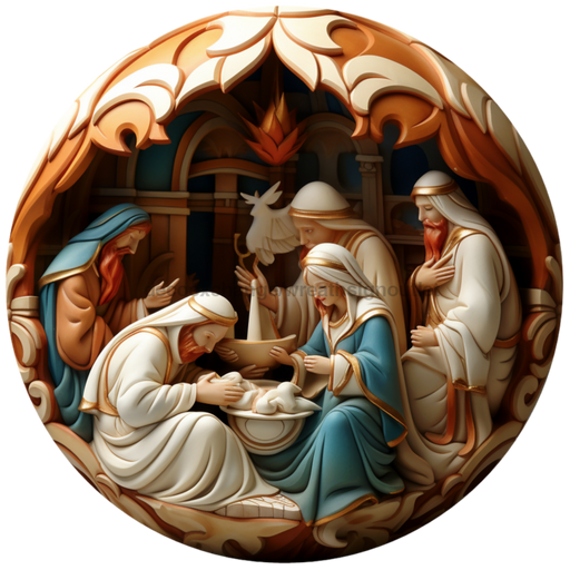 Nativity Sign 3D Religious Decoe-4808 10 Metal Round