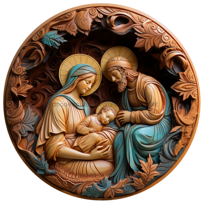 Nativity Sign 3D Religious Decoe-4809 10 Metal Round