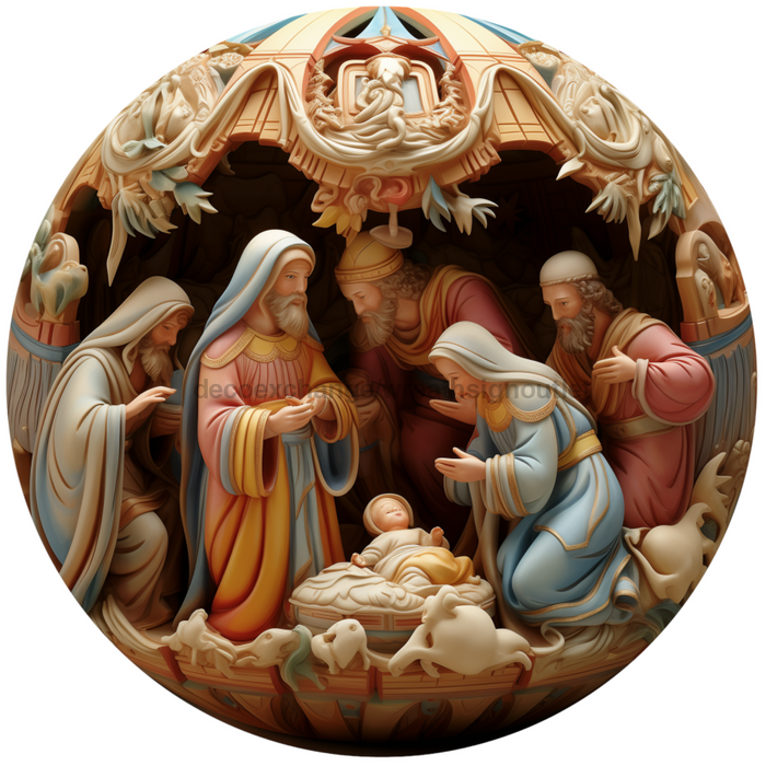 Nativity Sign, 3d Religious Sign, DECOE-4813, 10" Metal Round - DecoExchange®