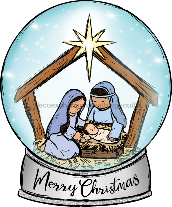 Nativity Sign Snow Globe Door Hanger Wood Sign Decoe-W-155 22