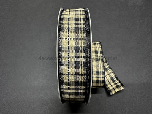 Natural And Black Kennedy Plaid Ribbon 1.5 Inches X 50 Yards 841-09-408