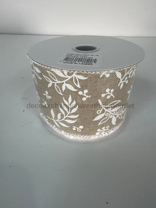 Natural Linen/White Foliage/White Edge 2.5’’X10Y 41524-40-15 Ribbon