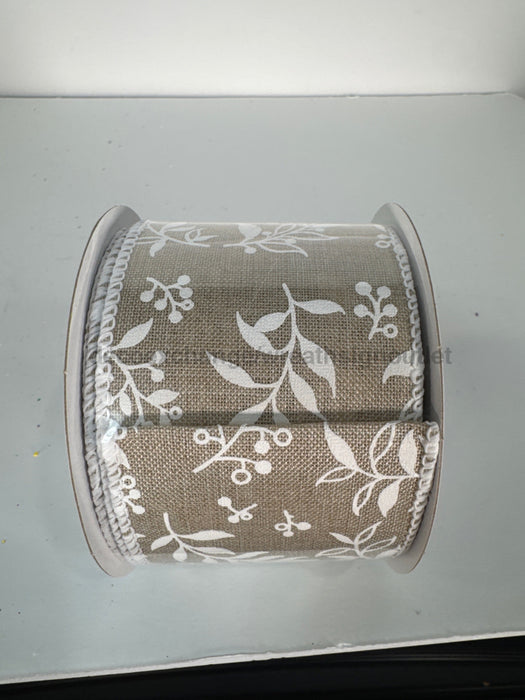 Natural Linen/White Foliage/White Edge 2.5’’X10Y 41524-40-15 Ribbon