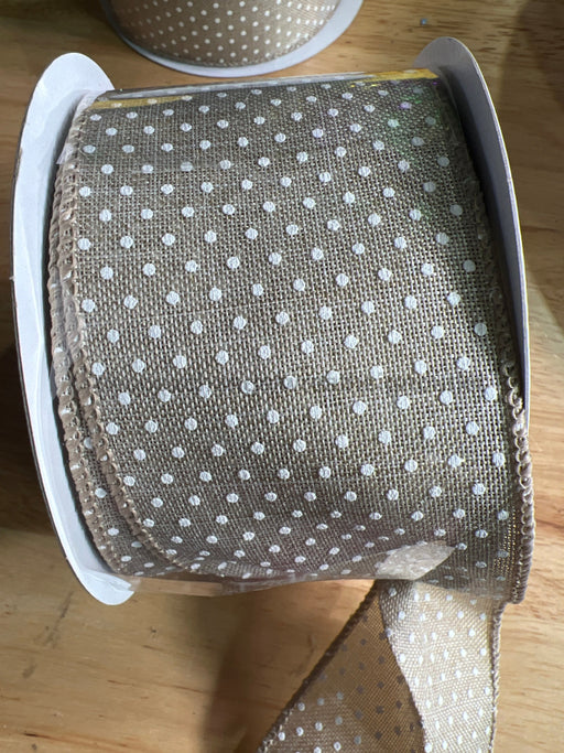 Natural Linen/White Raised Microdot 2.5’’X10Y 41345-40-15 Ribbon