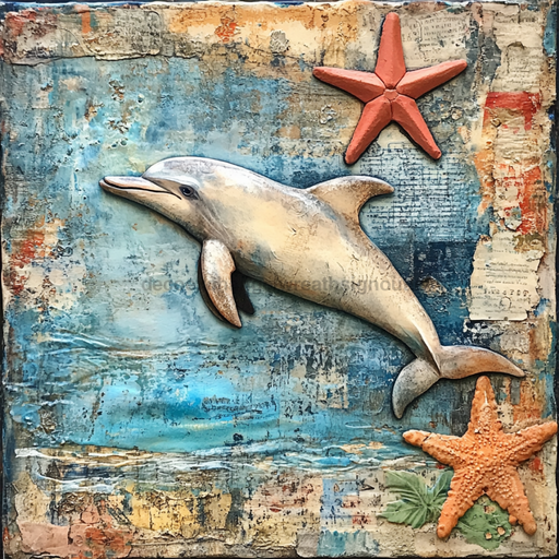 Nautical Sign, Dolphin Sign, DCO-02542, Sign For Wreath, 10x10" Metal Sign