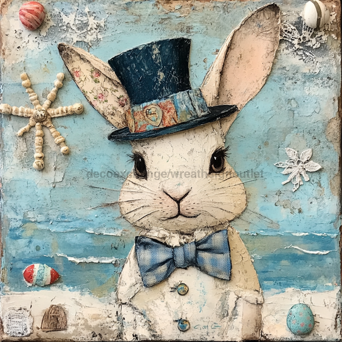 Nautical Sign, Easter, Bunny Sign, DCO-02603, Sign For Wreath, 10x10" Metal Sign