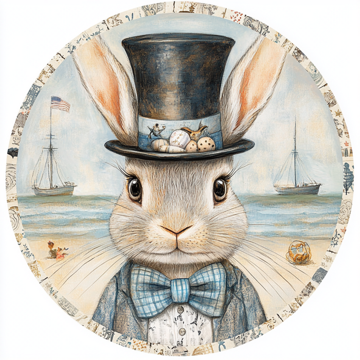 Nautical Sign, Easter, Bunny Sign, DCO-02612, Sign For Wreath, 10" Metal Sign