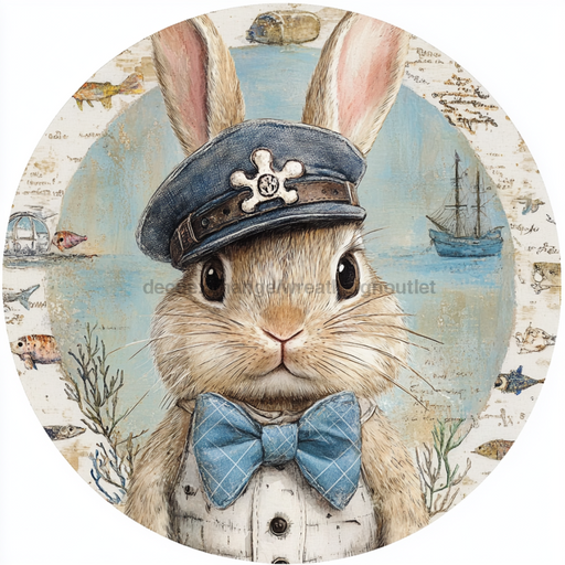 Nautical Sign, Easter, Bunny Sign, DCO-02614, Sign For Wreath, 10" Metal Sign