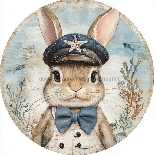 Nautical Sign, Easter, Bunny Sign, DCO-02617, Sign For Wreath, 10" Metal Sign