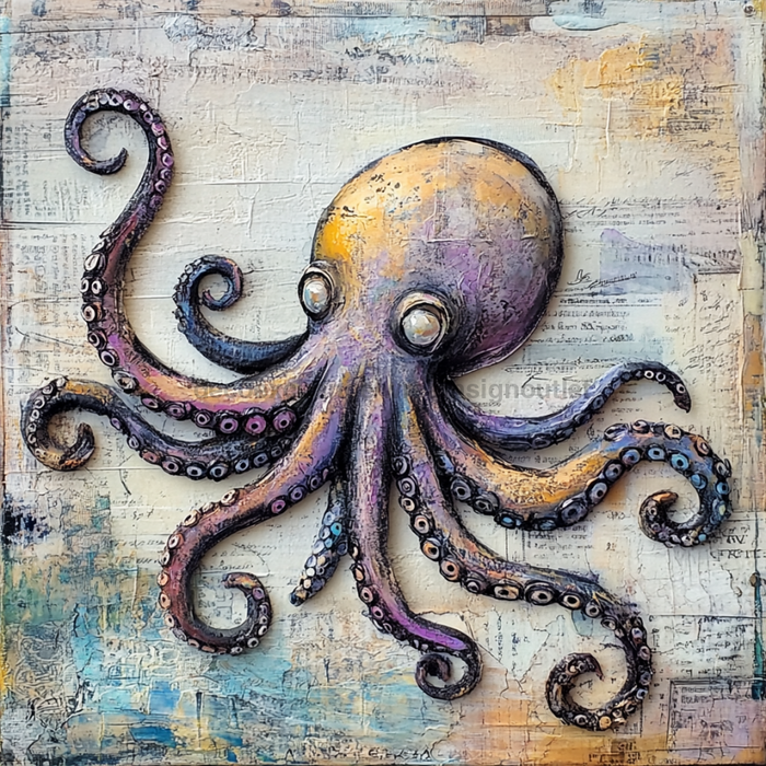 Nautical Sign, Octopus Sign, DCO-02608, Sign For Wreath, 10x10" Metal Sign