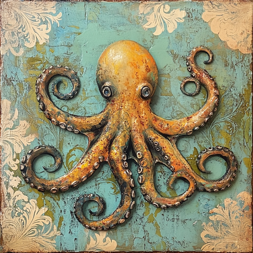 Nautical Sign, Octopus Sign, DCO-02609, Sign For Wreath, 10x10" Metal Sign