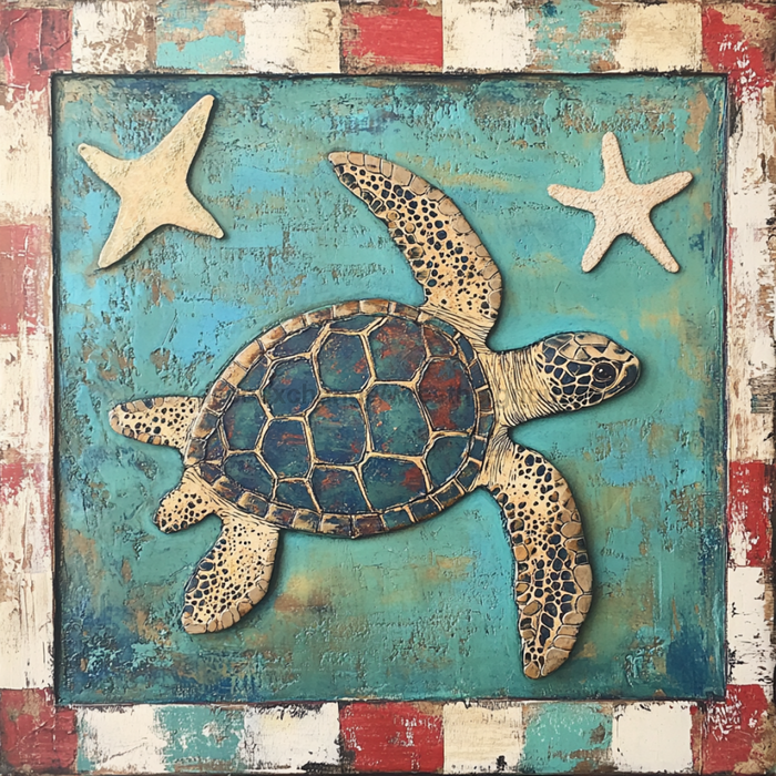 Nautical Sign, Sea Turtle Sign, DCO-02569, Sign For Wreath, 10x10" Metal Sign