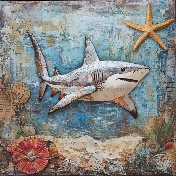 Nautical Sign, Shark Sign, DCO-02581, Sign For Wreath, 10x10" Metal Sign
