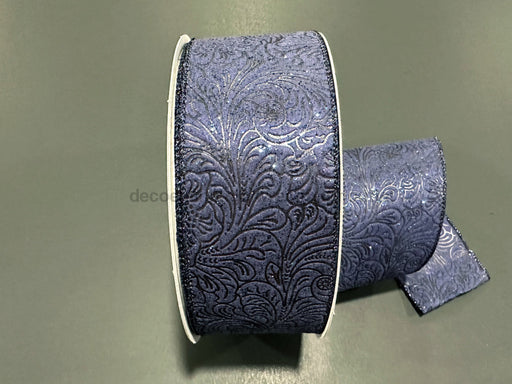 Navy Glittered Flower Embossed 2.5’’X50Y 871-40-441 Ribbon