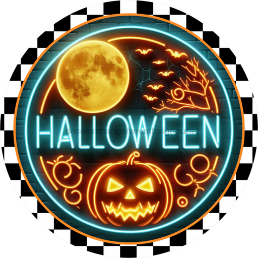 Neon Halloween Sign, DECOE-5276-D, Sign For Wreath, 10" Wood Sign