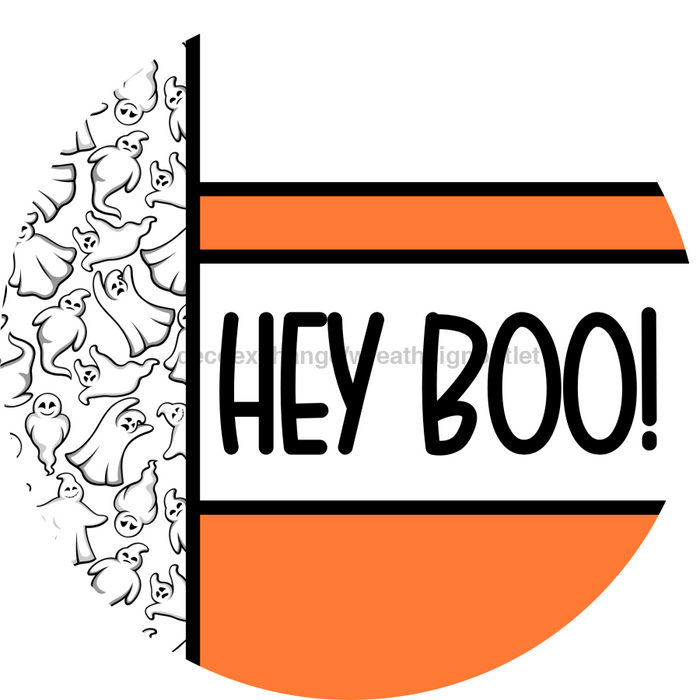 Orange Ghost Door Hanger, Hey Boo Door Hanger, DCO-01954-DH, 18" Round Wood