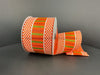 Orange Linen/Moss-Orange Glitter Stripes/White Dot Edge 2.5’’X10Y 65530-40-19 Ribbon