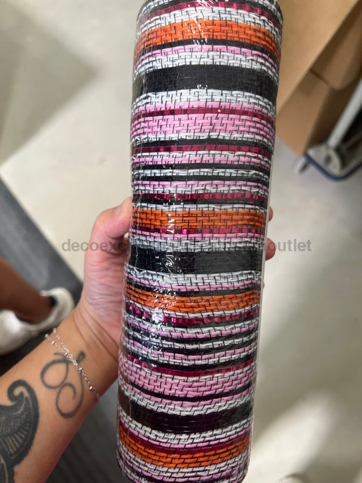 Orange-Pink-Black-White Varied Metallic Stripe Mesh 10’’X10Y XB253010-21 Mesh