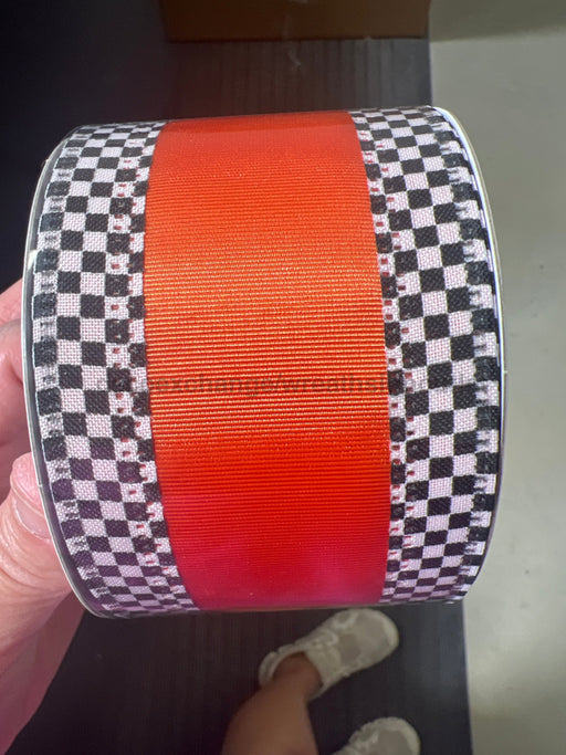 Org Ribd Stn/Bw Race Chx Edge 2.5’’X10Y 56420-40-19 Ribbon