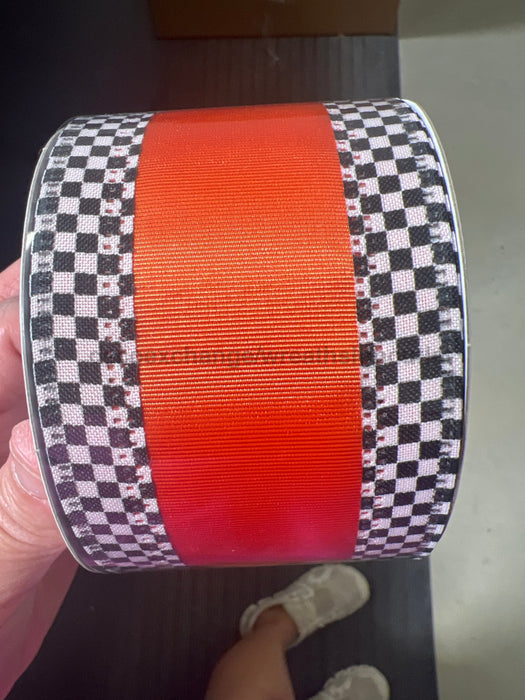 Org Ribd Stn/Bw Race Chx Edge 2.5’’X10Y 56420-40-19 Ribbon