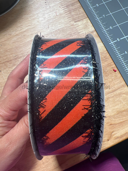 Org Stn/Blk Glt Diag Strp/Blk Tinsl Edg 1.5’’X10Y 51504-09-20 Ribbon