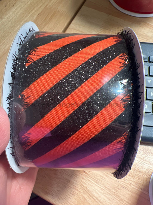 Org Stn/Blk Glt Diag Strp/Blk Tinsl Edg 2.5’’X10Y 51504-40-20 Ribbon