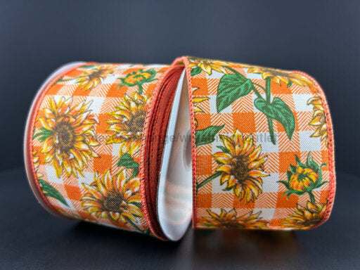 Org-Wht Buff Pld/Wild Sunflwrs 2.5’X10Y 61410-40-19 Ribbon