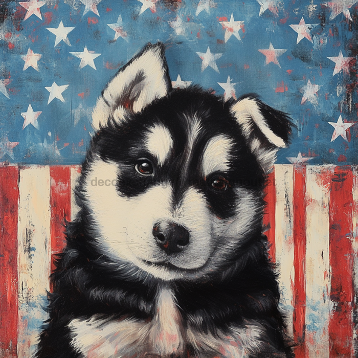 Patriotic Dog Sign, DCO-13352, Sign For Wreath, 10x10" Metal Sign