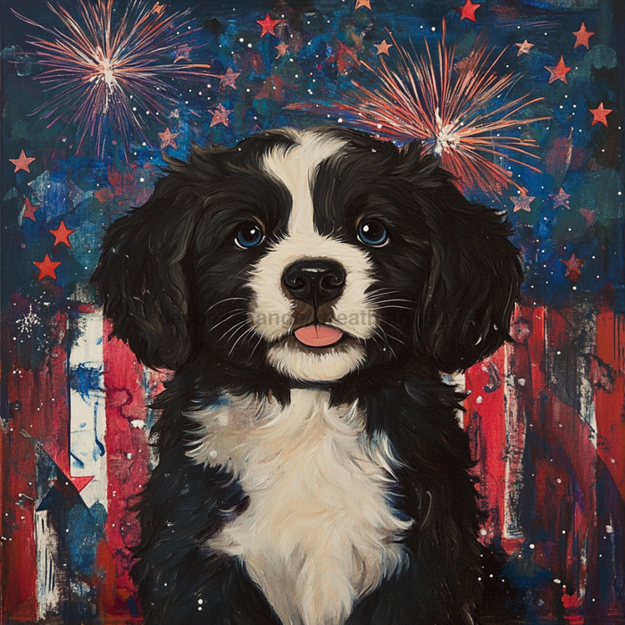 Patriotic Dog Sign, DCO-13364, Sign For Wreath, 10x10" Metal Sign