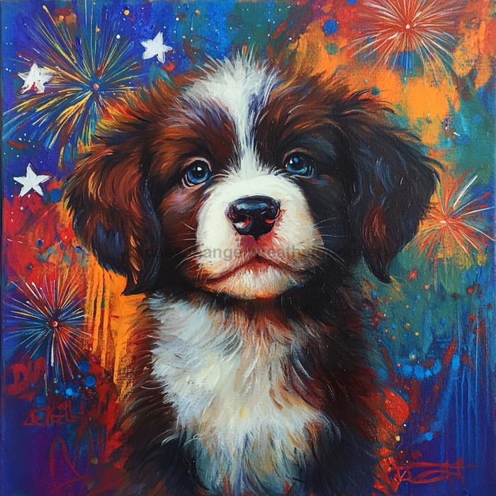 Patriotic Dog Sign, DCO-13368, Sign For Wreath, 10x10" Metal Sign