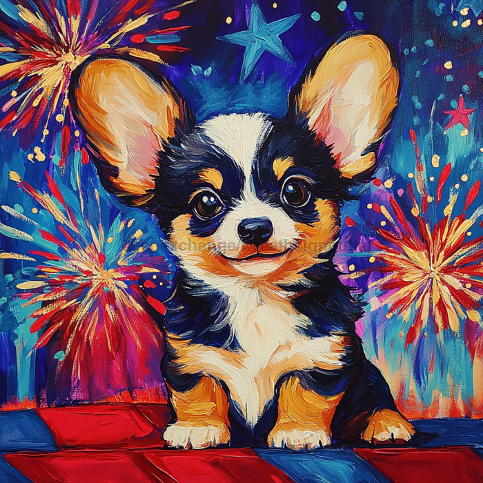 Patriotic Dog Sign, DCO-13399, Sign For Wreath, 10x10" Metal Sign