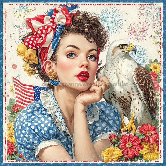 Patriotic Pin Up Girl, DCO-101999, Sign For Wreath, 10x10in Metal Sign