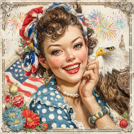 Patriotic Pin Up Girl, DCO-102370, Sign For Wreath, 10x10in Metal Sign