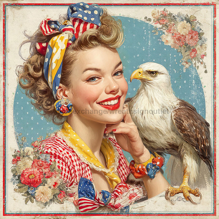 Patriotic Pin Up Girl, DCO-102374, Sign For Wreath, 10x10in Metal Sign