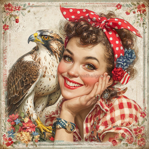 Patriotic Pin Up Girl, DCO-102376, Sign For Wreath, 10x10in Metal Sign