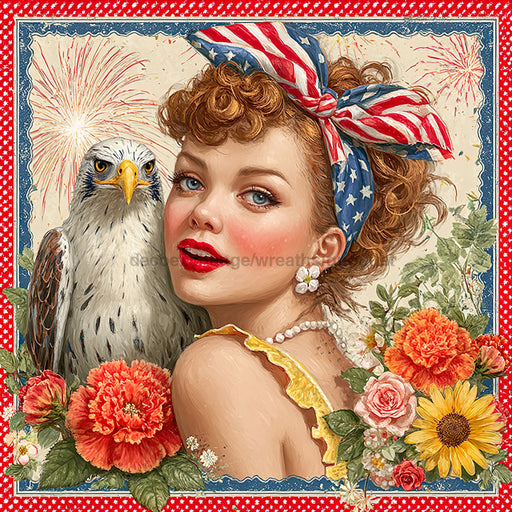 Patriotic Pin Up Girl, DCO-102378, Sign For Wreath, 10x10in Metal Sign