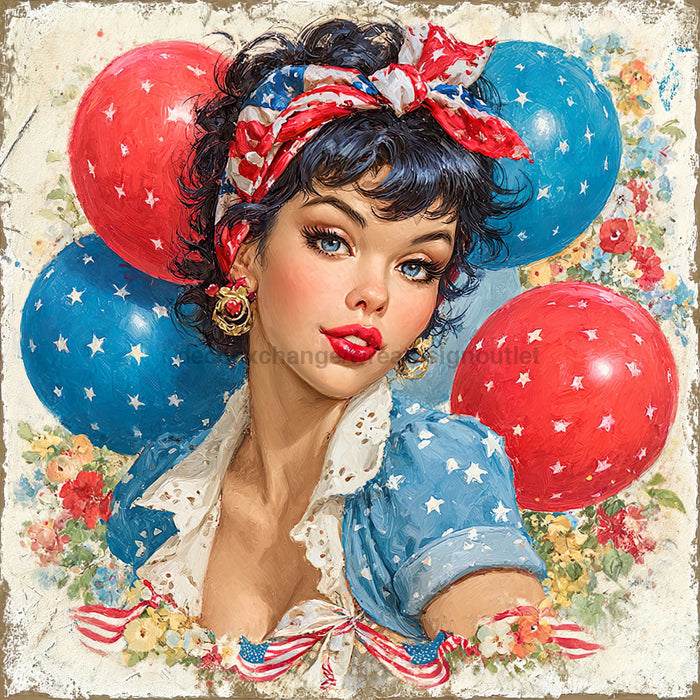 Patriotic Pin Up Girl, DCO-102379, Sign For Wreath, 10x10in Metal Sign