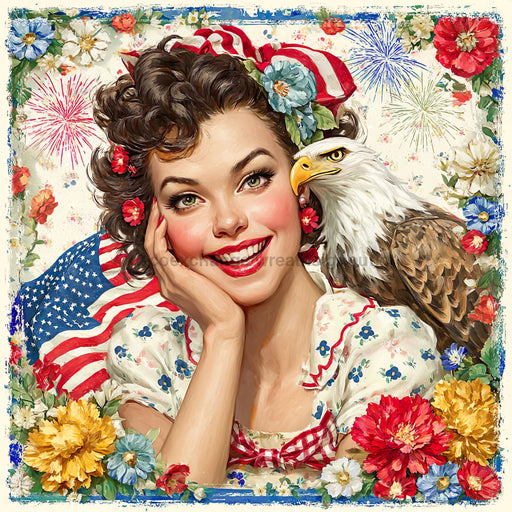 Patriotic Pin Up Girl, DCO-102380, Sign For Wreath, 10x10in Metal Sign