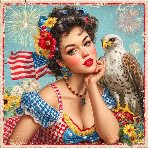 Patriotic Pin Up Girl, DCO-102383, Sign For Wreath, 10x10in Metal Sign