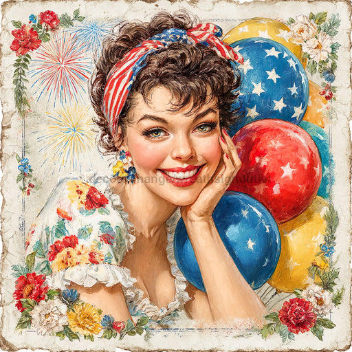 Patriotic Pin Up Girl, DCO-102386, Sign For Wreath, 10x10in Metal Sign