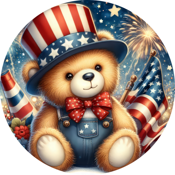 Patriotic Sign Partriotic Bear Decoe-5184 10’ Metal Round
