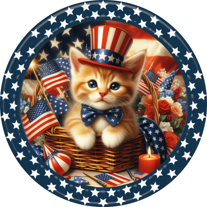Patriotic Sign Partriotic Cat Decoe-5181 10’ Metal Round