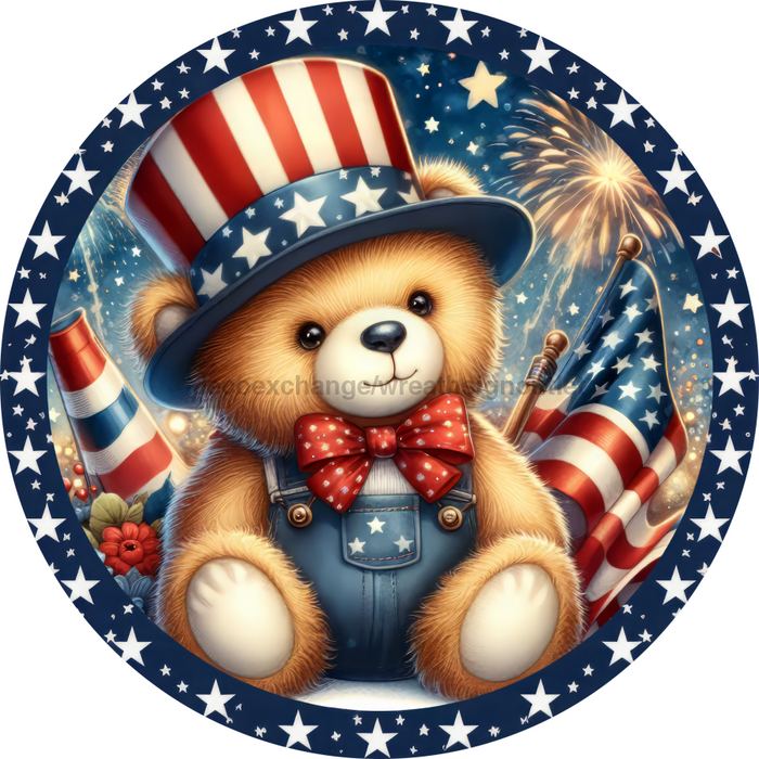 Patriotic Sign Teddy Bear Decoe-5171 10’ Metal Round
