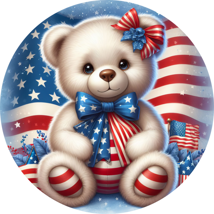 Patriotic Sign Teddy Bear Decoe-5173 10’ Metal Round